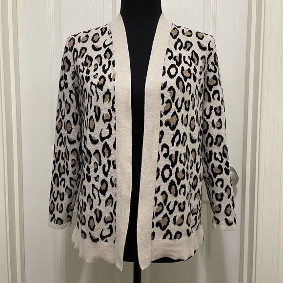 Croft & Barrow Leopard Print Open Front Cardigan Sweater Women’s Petite Medium - Picture 1 of 7
